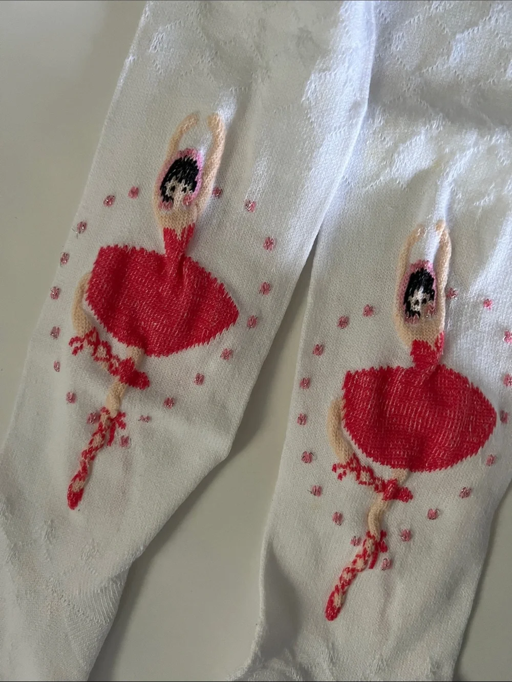 Girls White Tights with Pink Ballet Appliqué